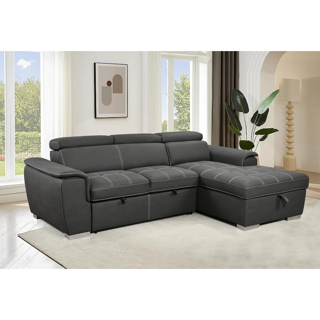 Canapé d'angle convertible Roomfitters 97 avec méridienne de rangement, appuie-têtes réglables et canapé-lit contemporain en L