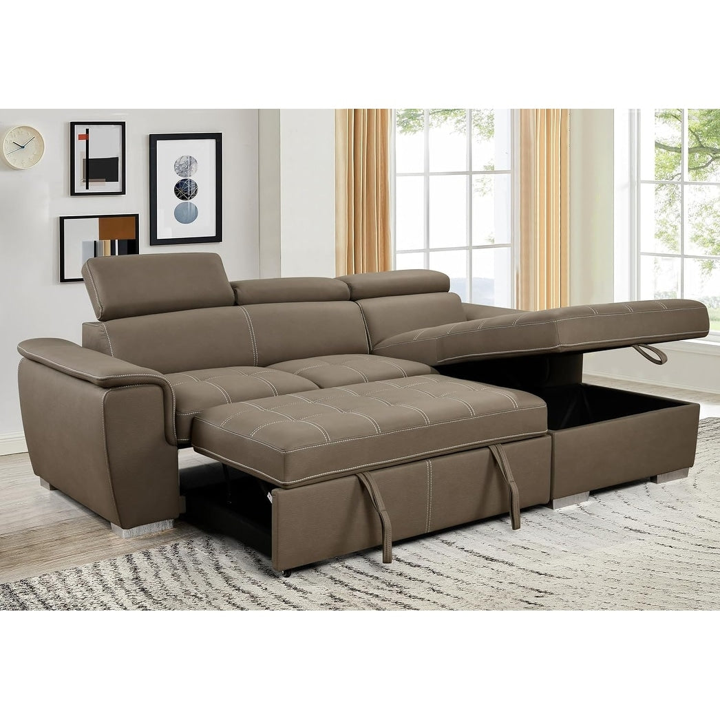 Canapé d'angle convertible Roomfitters 97 avec méridienne de rangement, appuie-têtes réglables et canapé-lit contemporain en L