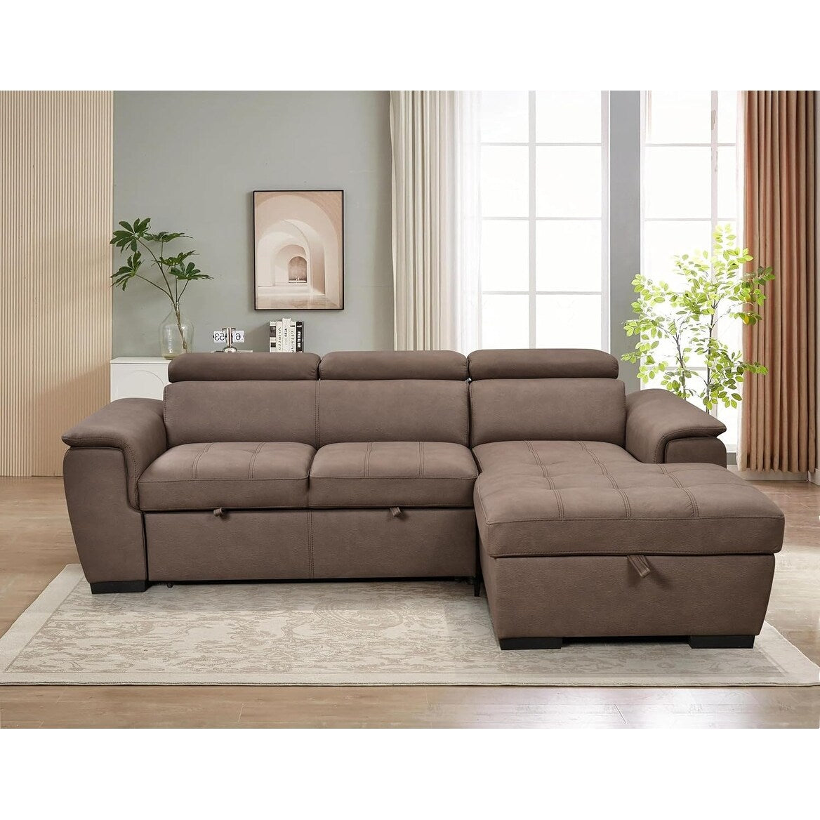 Canapé sectionnel convertible Roomfitters 97 avec méridienne de rangement, appuis-tête réglables, canapé-lit contemporain en L
