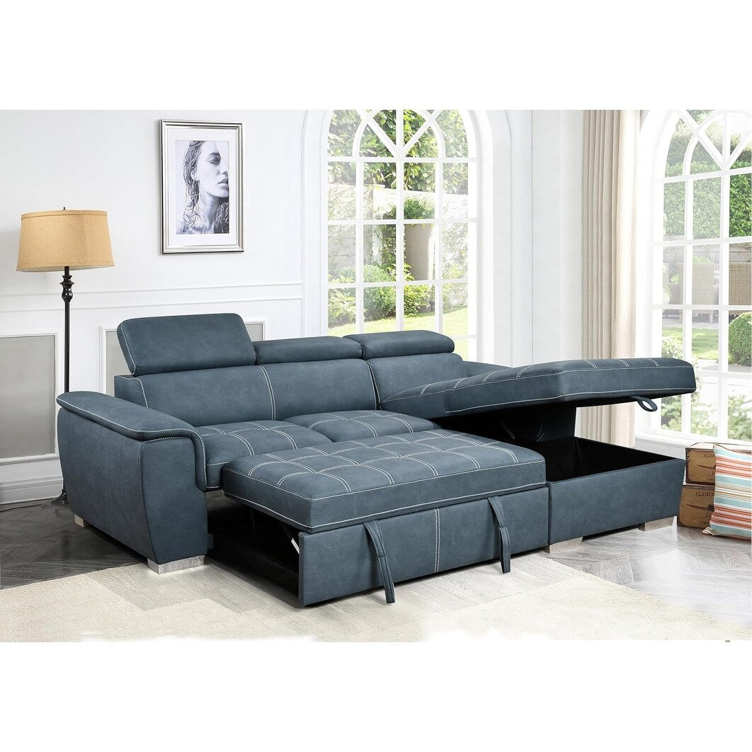Canapé sectionnel convertible Roomfitters 97 avec méridienne de rangement, appuis-tête réglables, canapé-lit contemporain en L