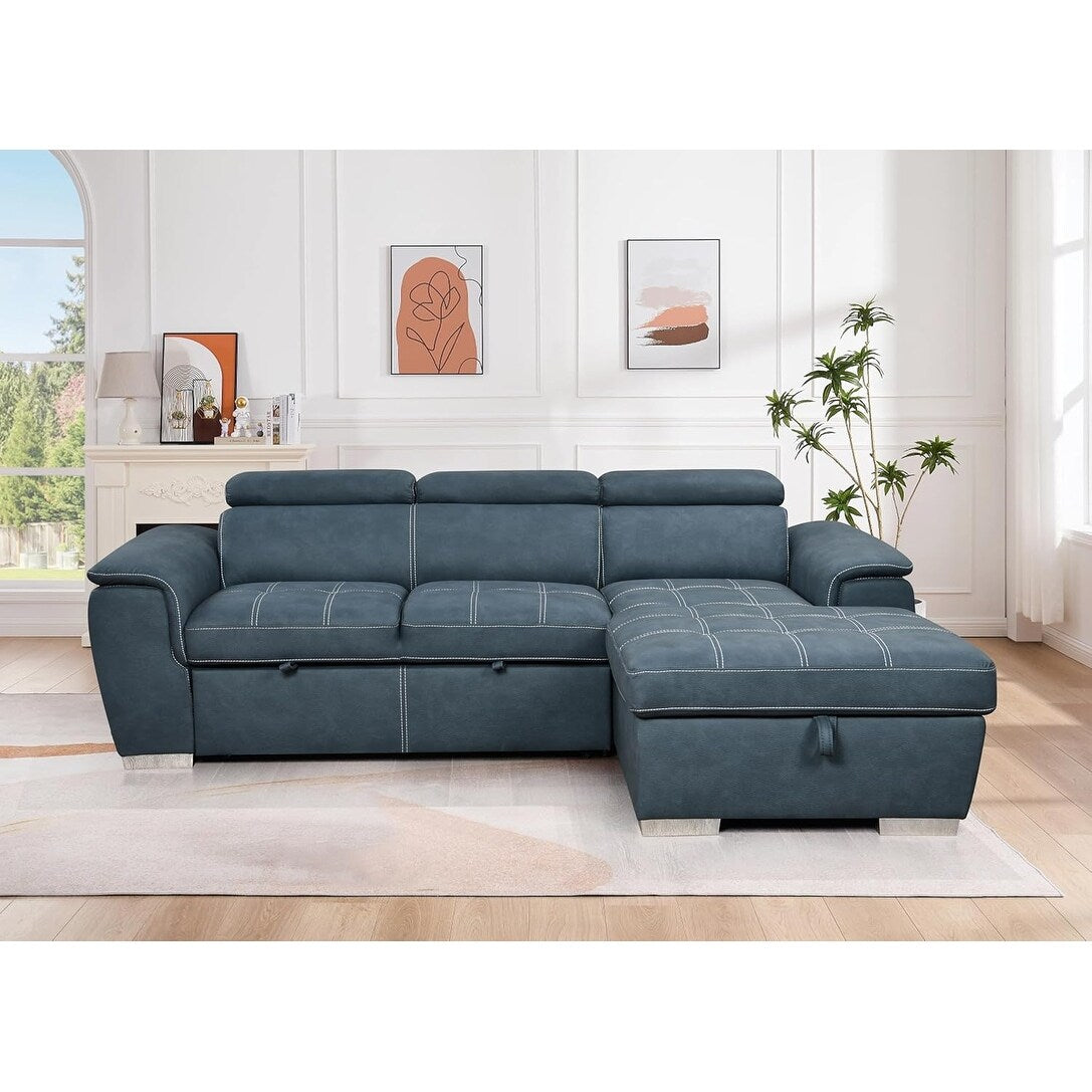 Canapé sectionnel convertible Roomfitters 97 avec méridienne de rangement, appuis-tête réglables, canapé-lit contemporain en L