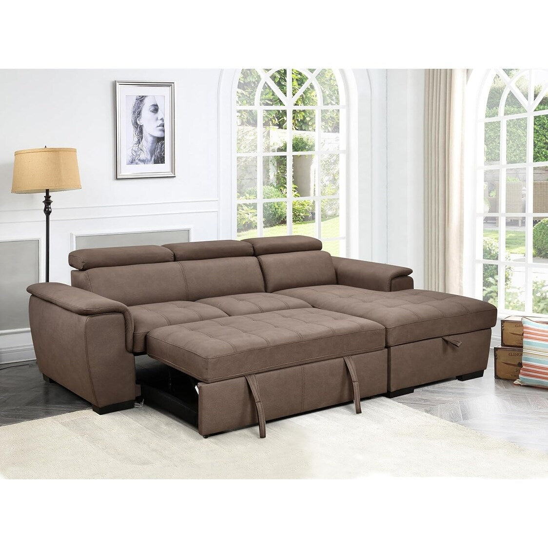 Canapé sectionnel convertible Roomfitters 97 avec méridienne de rangement, appuis-tête réglables, canapé-lit contemporain en L