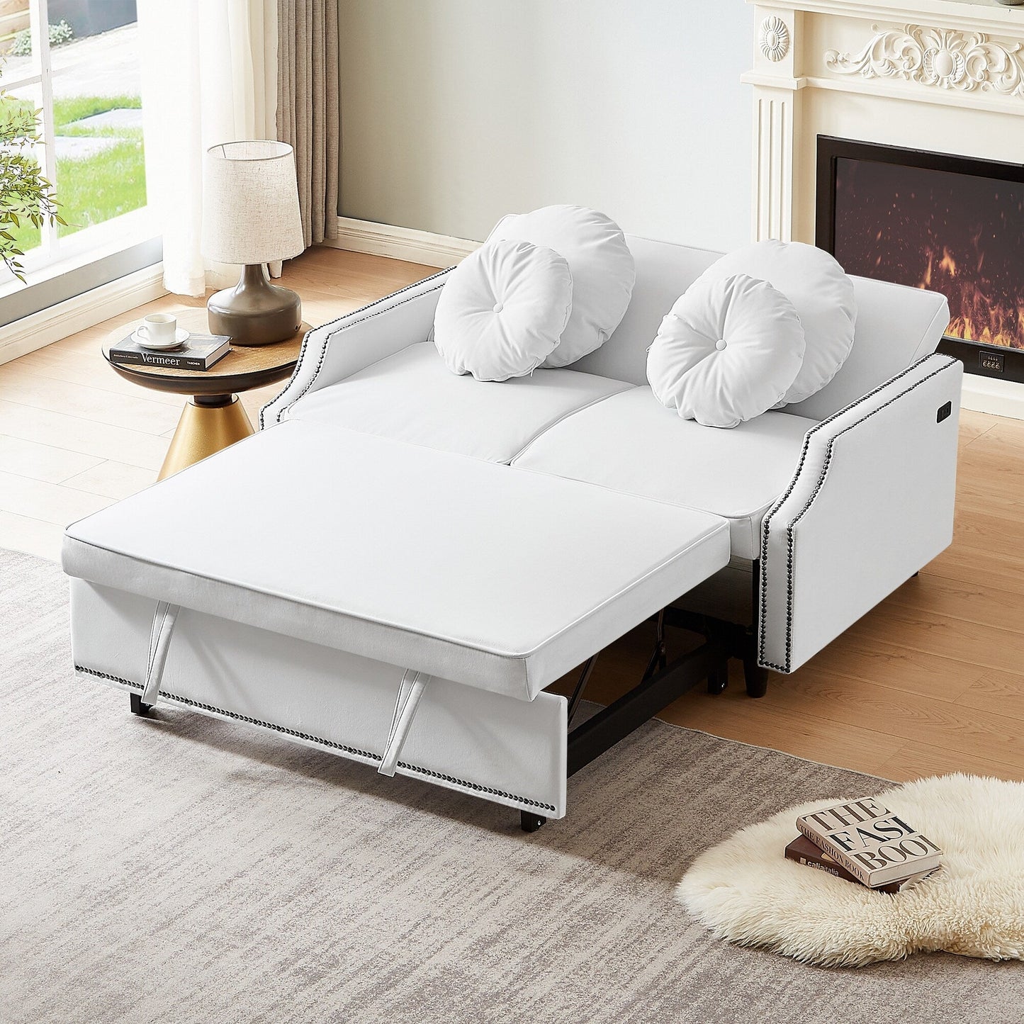 Canapé-lit réglable Roomfitters avec dossier capitonné, ports USB et coussins lombaires floraux, idéal pour le salon