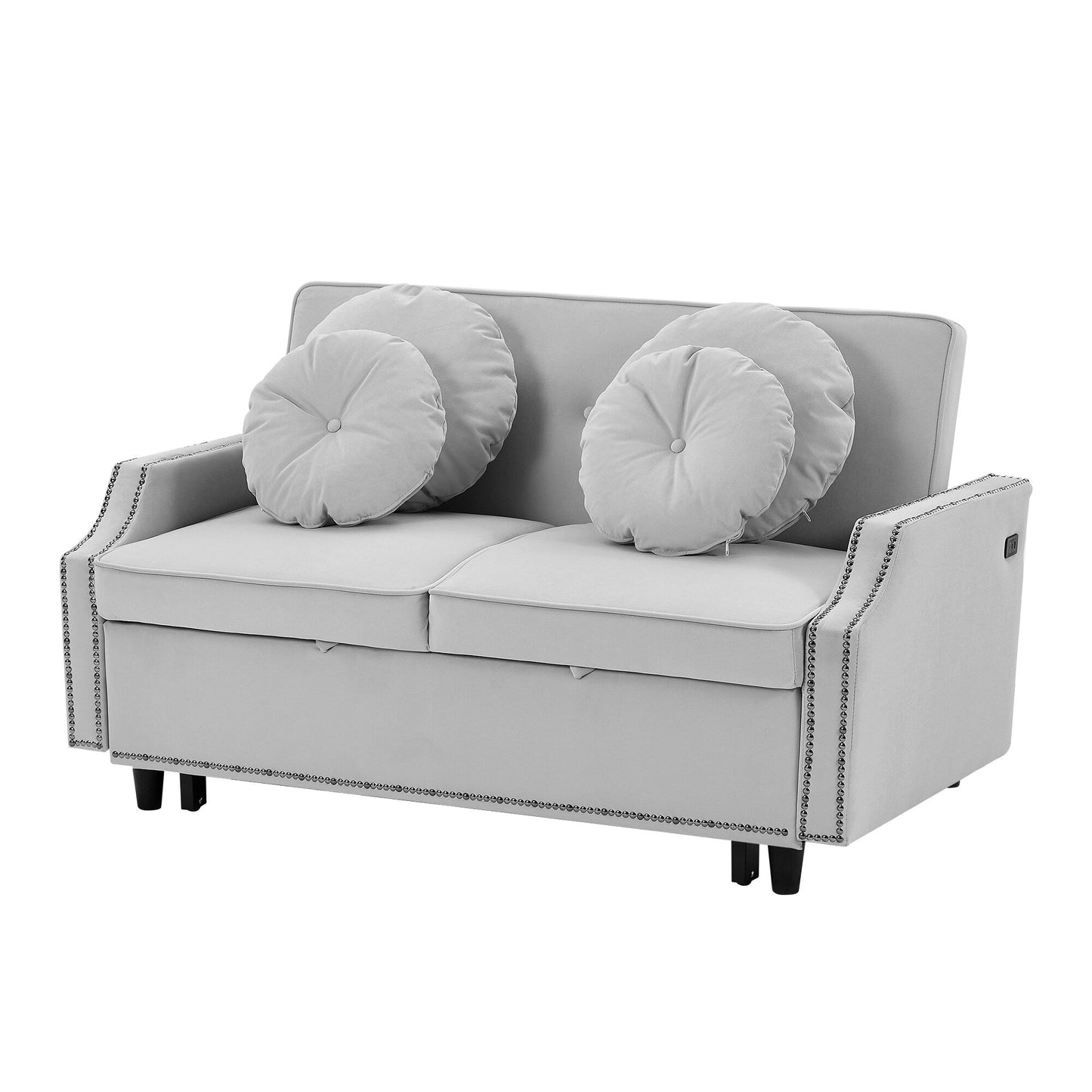 Canapé-lit réglable Roomfitters avec dossier capitonné, ports USB et coussins lombaires floraux, idéal pour le salon