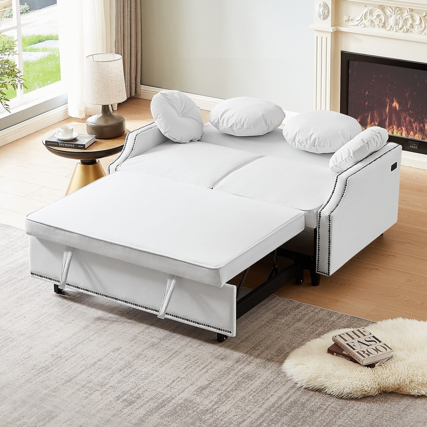 Canapé-lit réglable Roomfitters avec dossier capitonné, ports USB et coussins lombaires floraux, idéal pour le salon