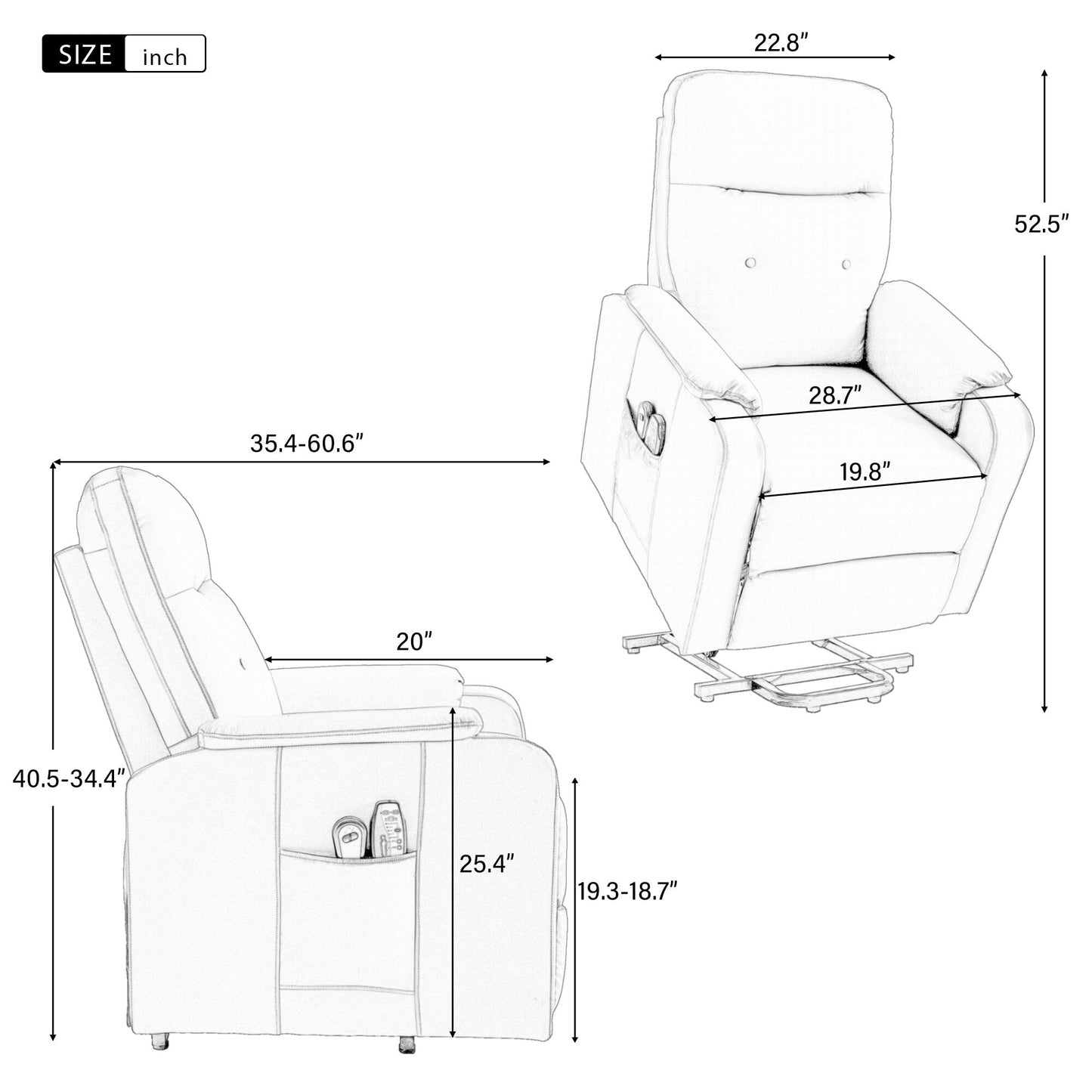 Fauteuil inclinable massant Roomfitters, fauteuil releveur électrique avec poche latérale, massage réglable et fonction chauffante
