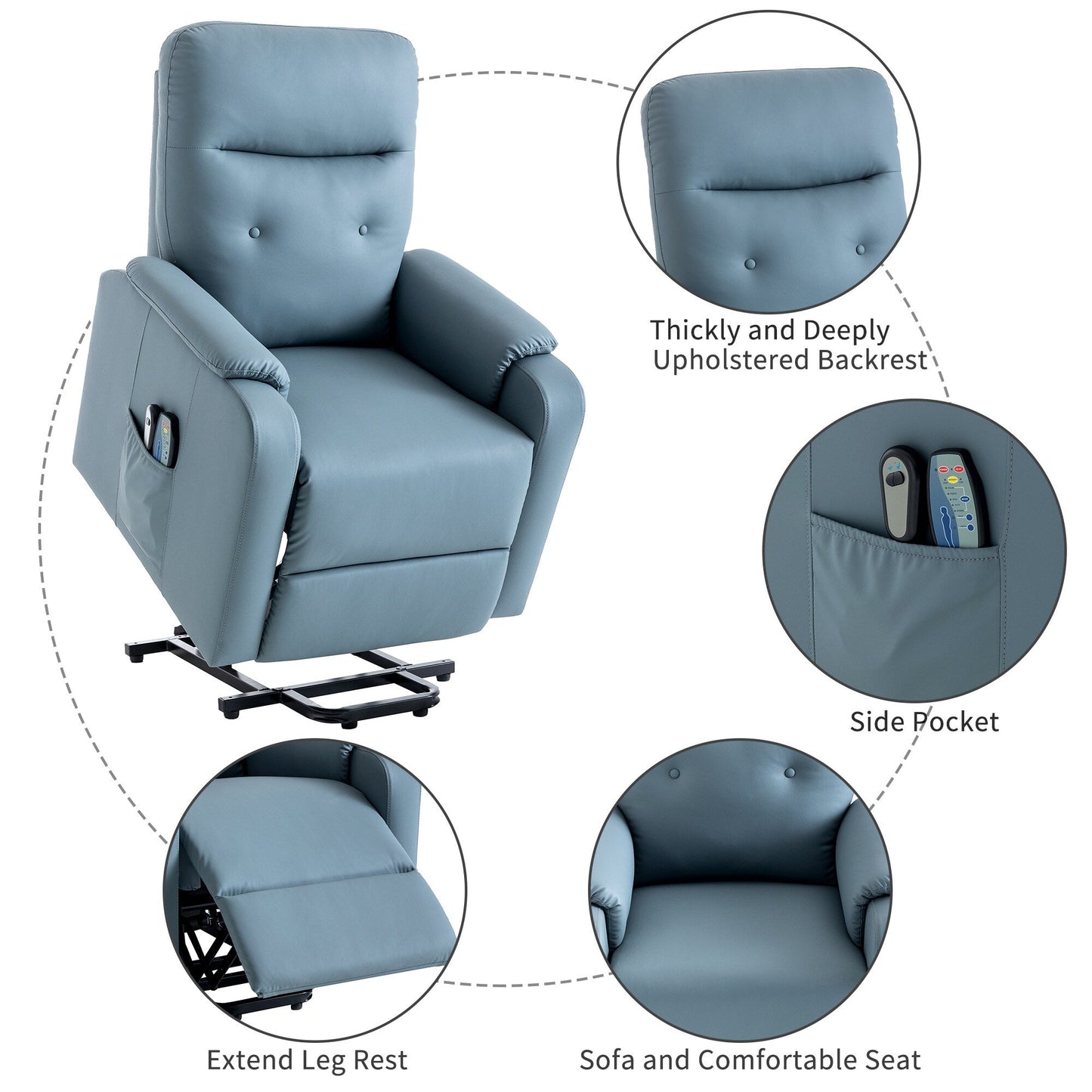 Fauteuil inclinable massant Roomfitters, fauteuil releveur électrique avec poche latérale, massage réglable et fonction chauffante