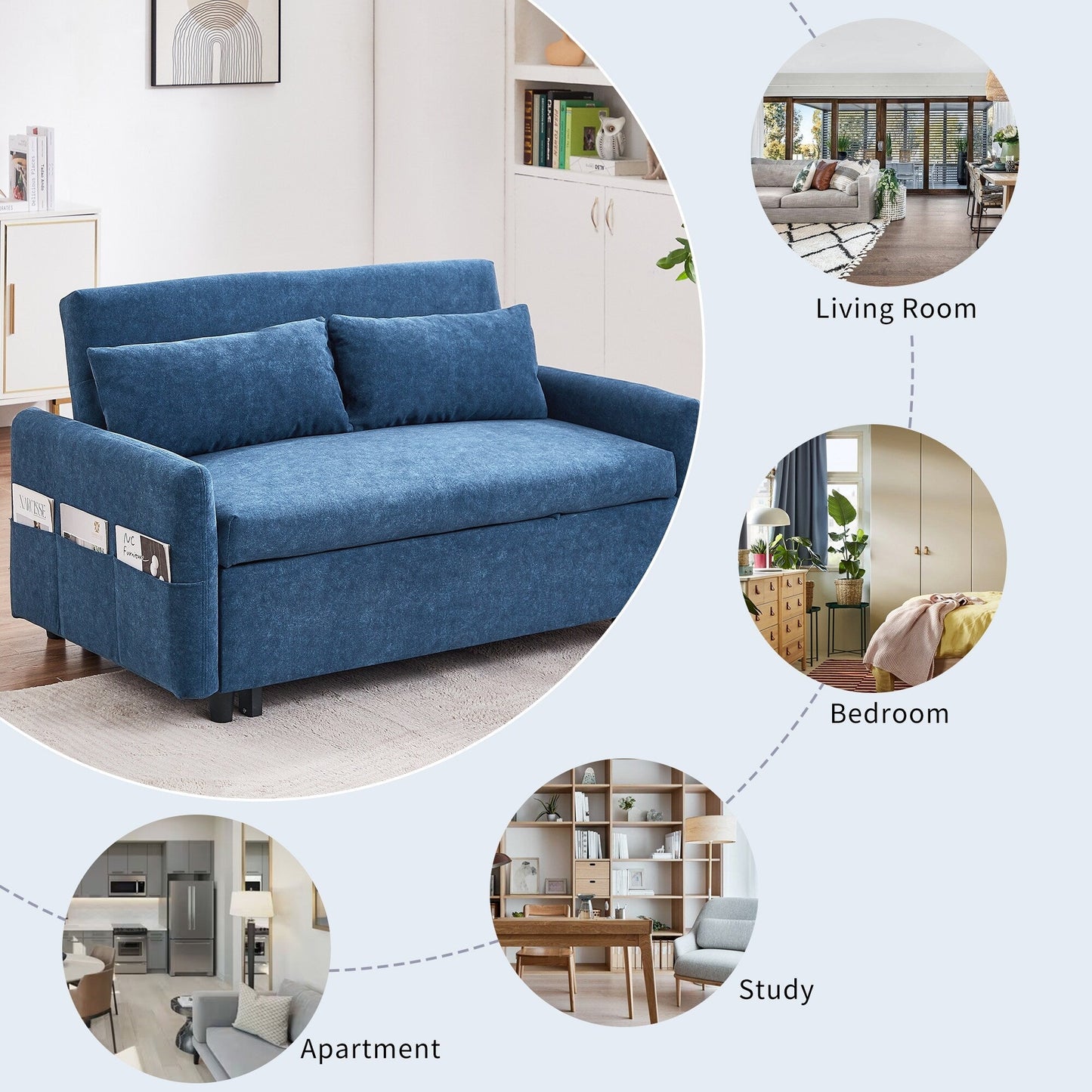 Canapé-lit gigogne Roomfitters avec dossier réglable, poches de rangement, ports USB et oreillers moelleux