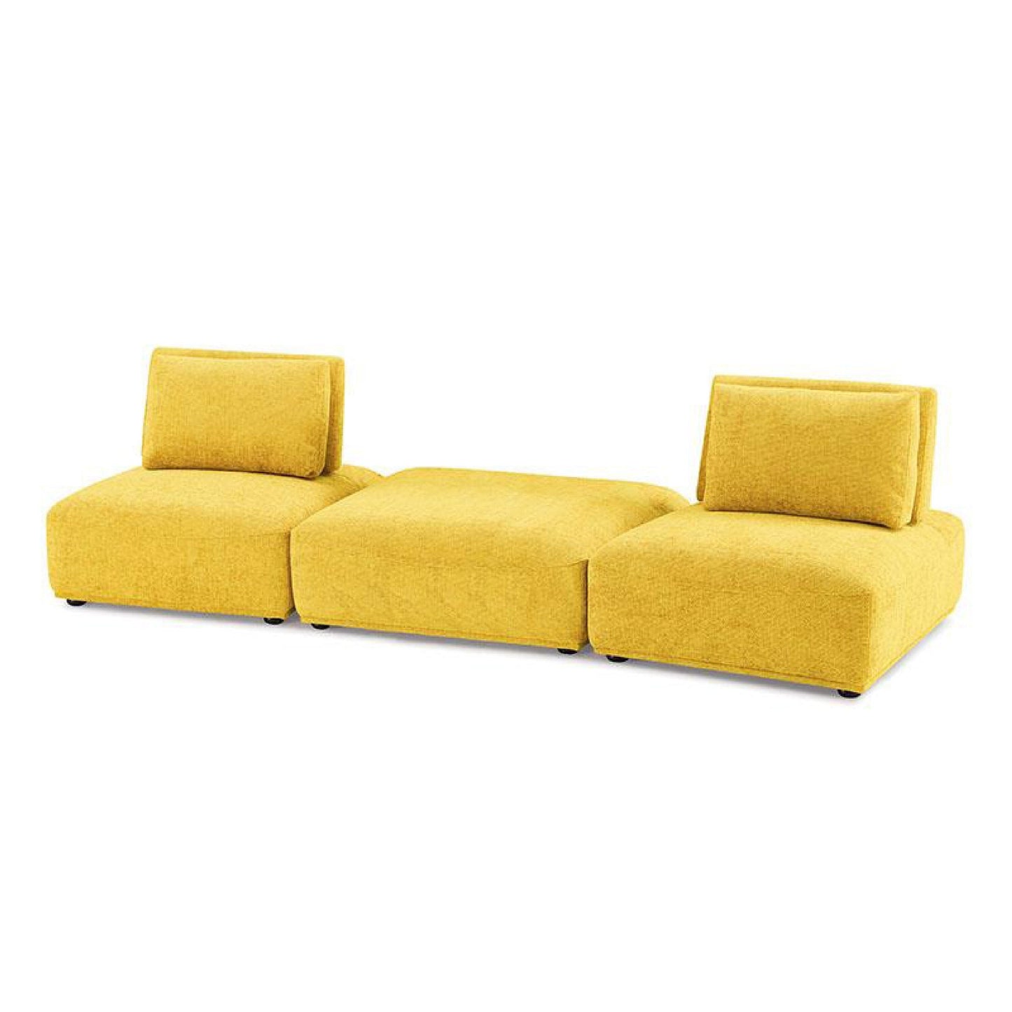 Canapé modulable 2 places Stavan, pouf, chenille jaune, dossier réglable