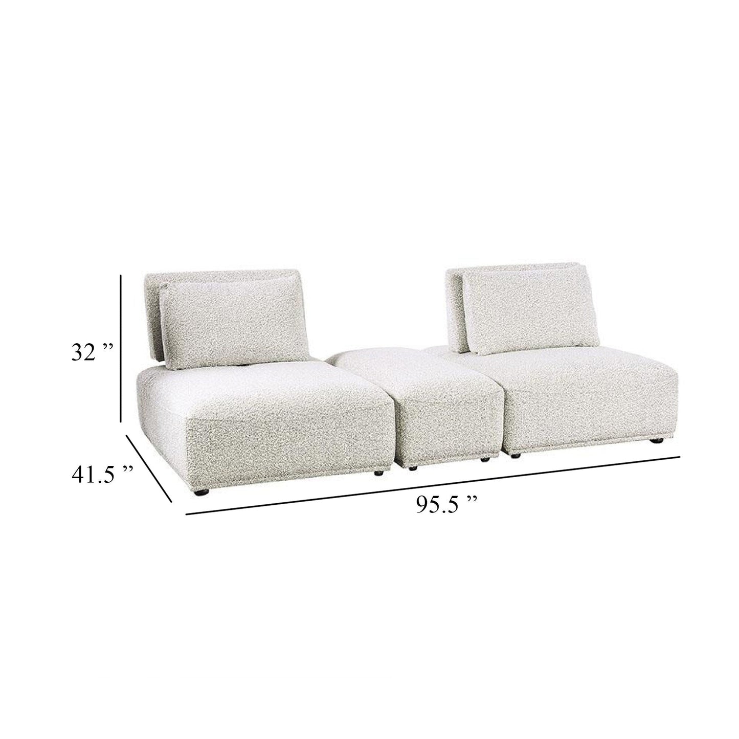 Canapé modulable 2 places Stavan, petit pouf, gris clair, dossier réglable