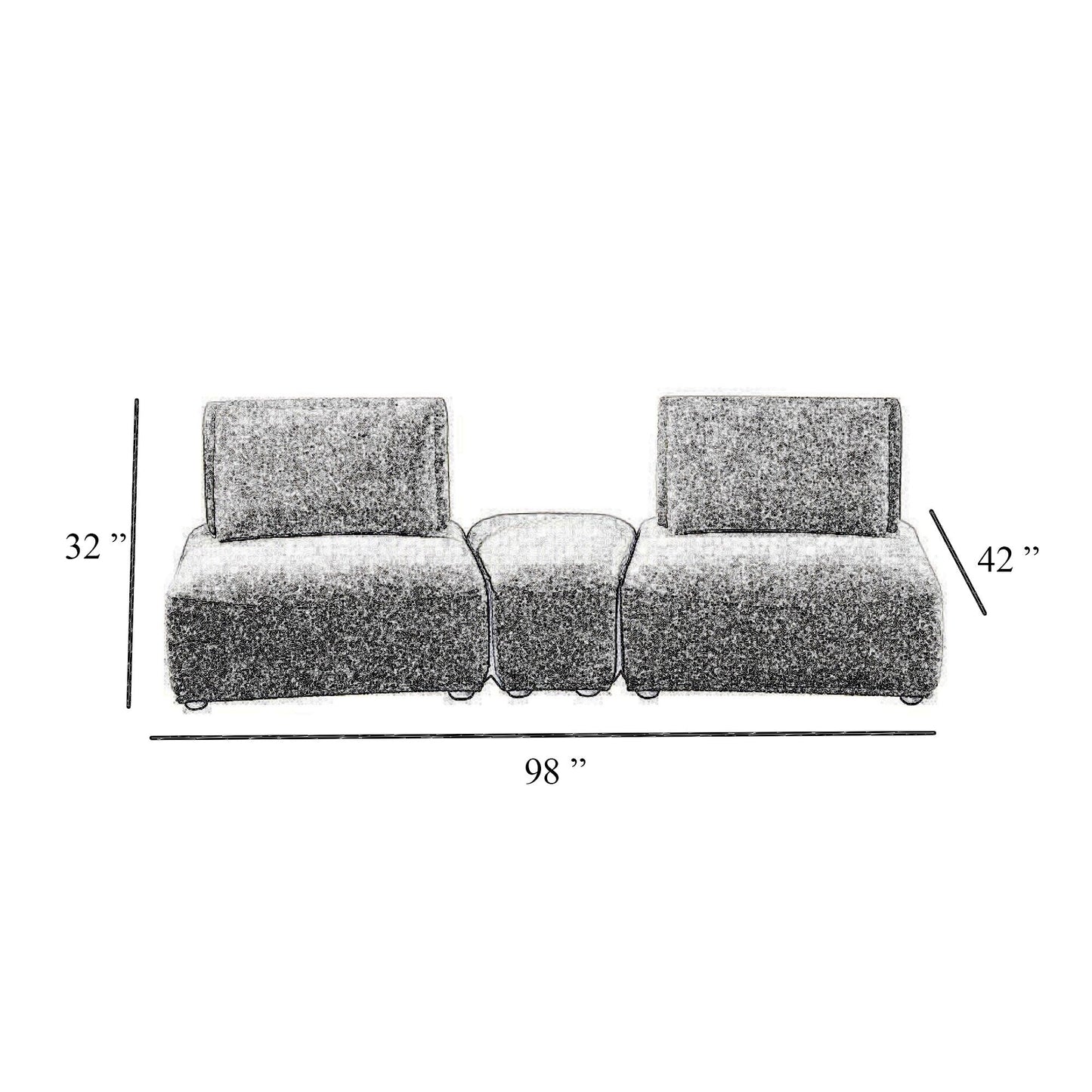 Canapé modulable incurvé 2 places Stavan, chenille bleue, dossiers réglables