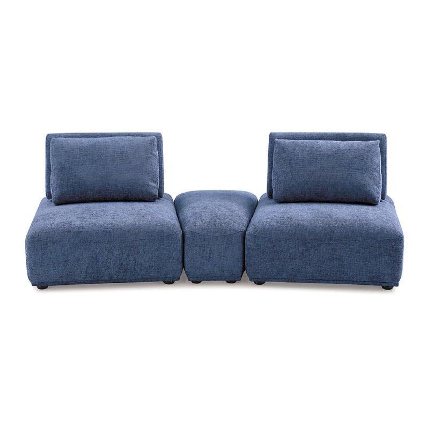 Canapé modulable incurvé 2 places Stavan, chenille bleue, dossiers réglables