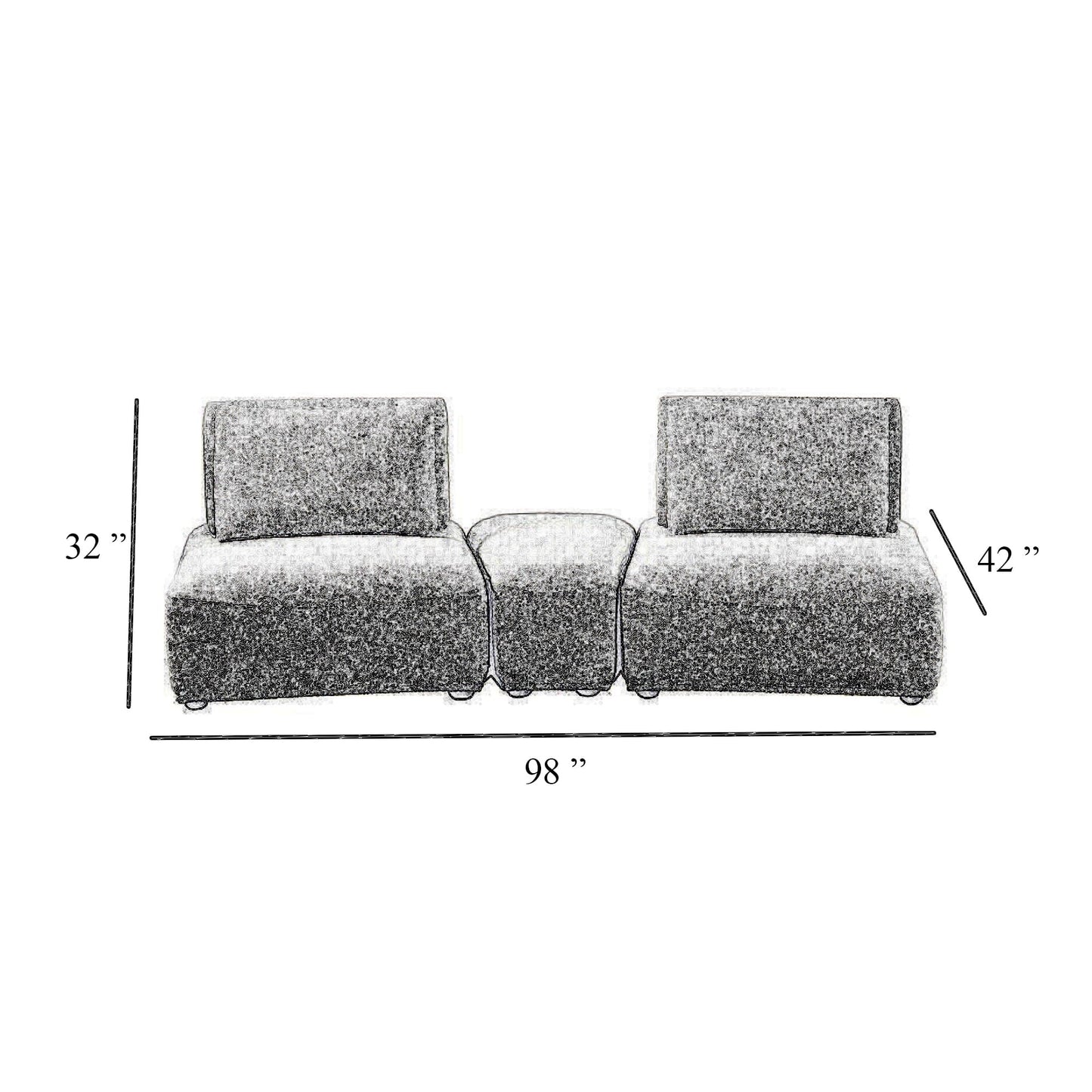 Canapé modulable incurvé 2 places Stavan, dossier réglable en boucle marron clair