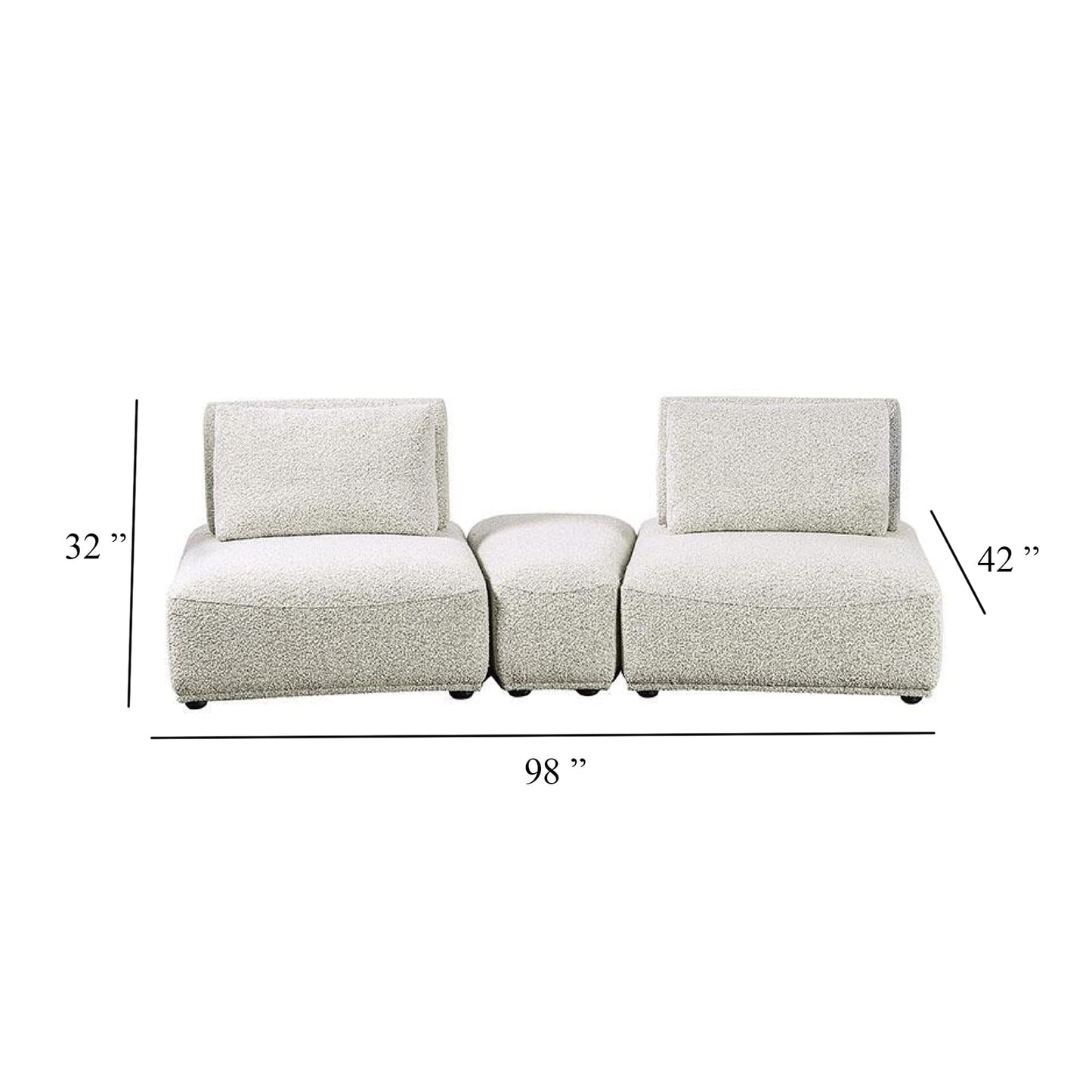 Canapé modulable incurvé 2 places Stavan, ottoman gris boucle, dossier réglable