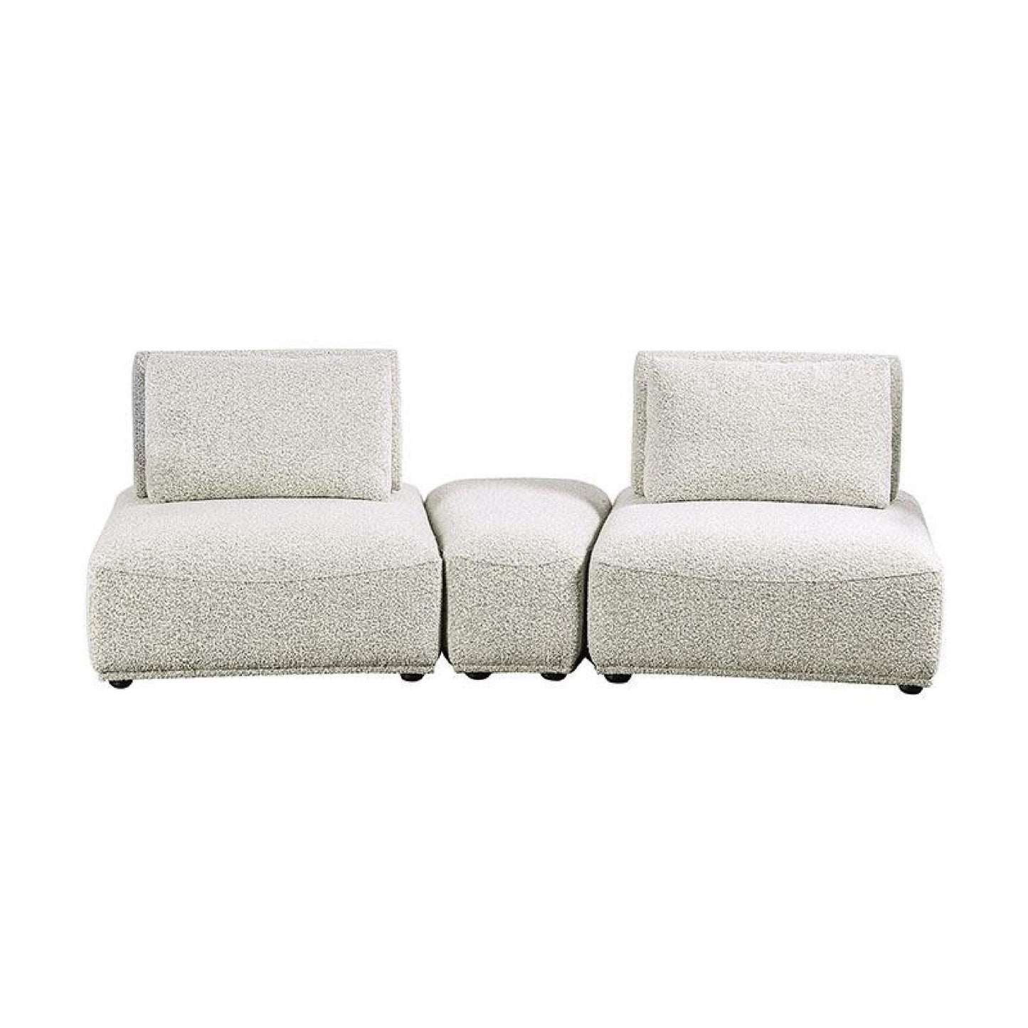 Canapé modulable incurvé 2 places Stavan, ottoman gris boucle, dossier réglable