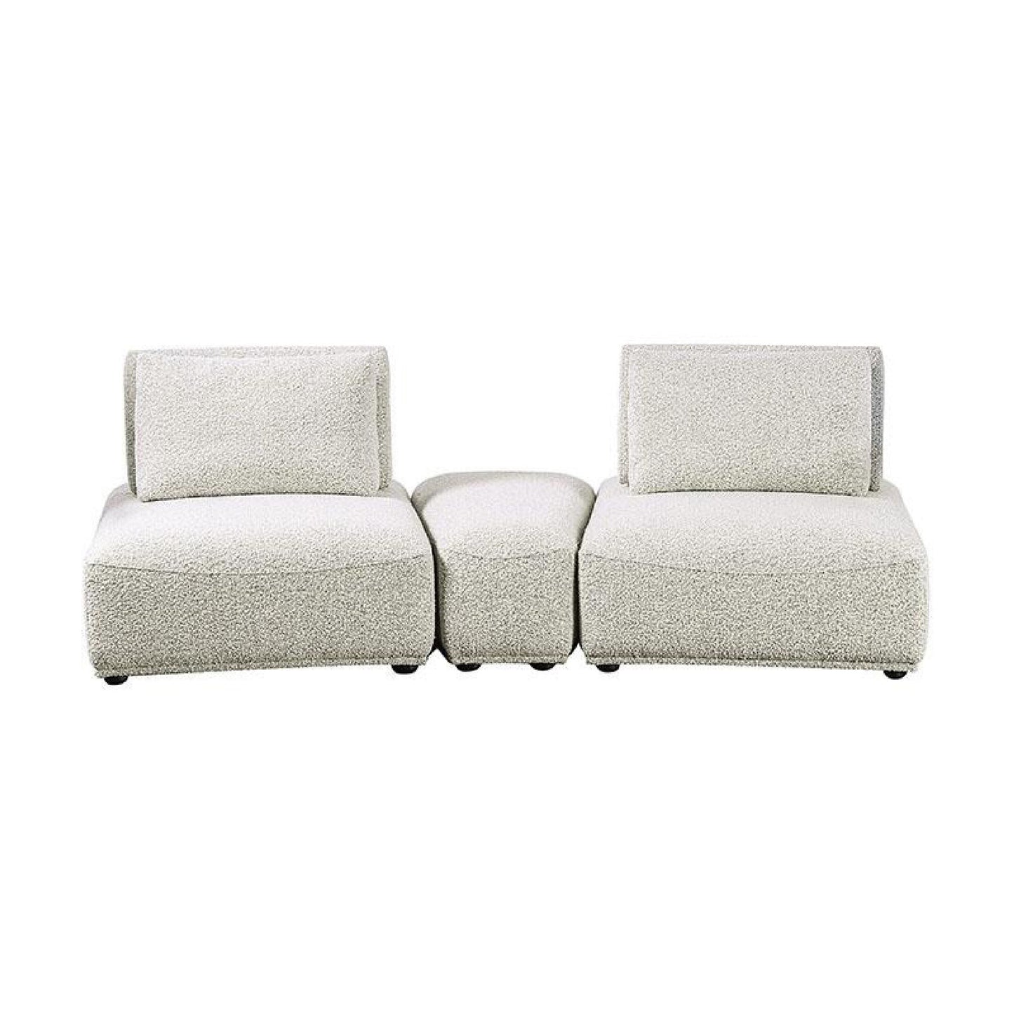 Canapé modulable incurvé 2 places Stavan, ottoman gris boucle, dossier réglable