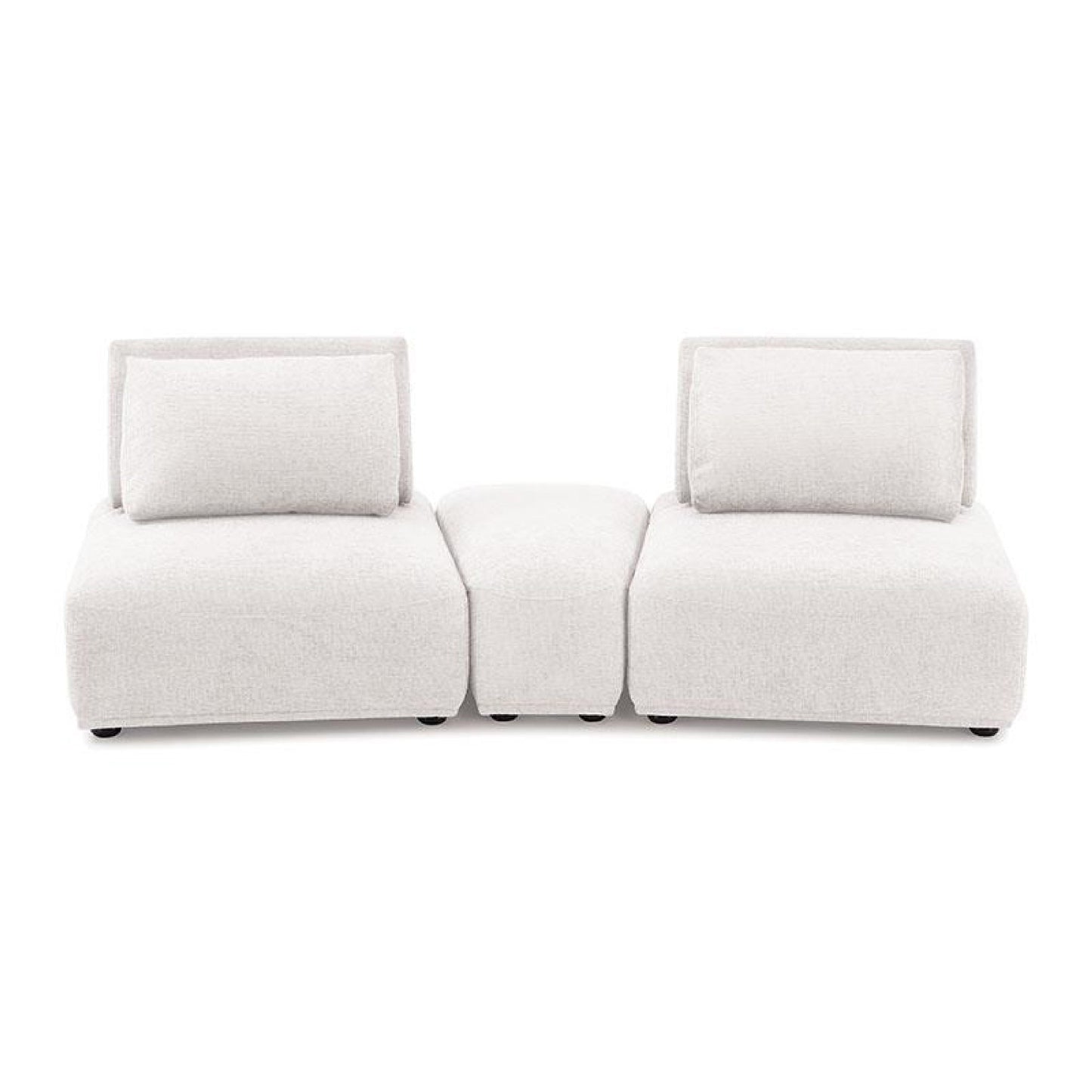 Canapé modulable incurvé 2 places Stavan, boucle blanche, profondeur d'assise réglable