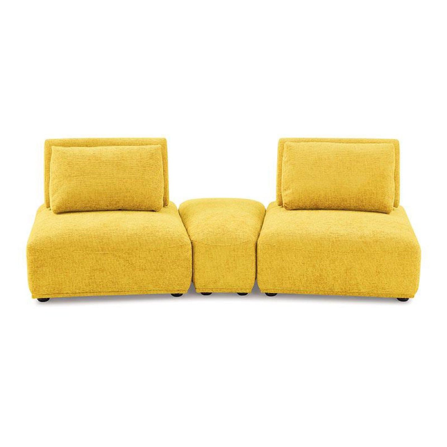 Canapé modulable incurvé 2 places Stavan, chenille jaune, dossier réglable