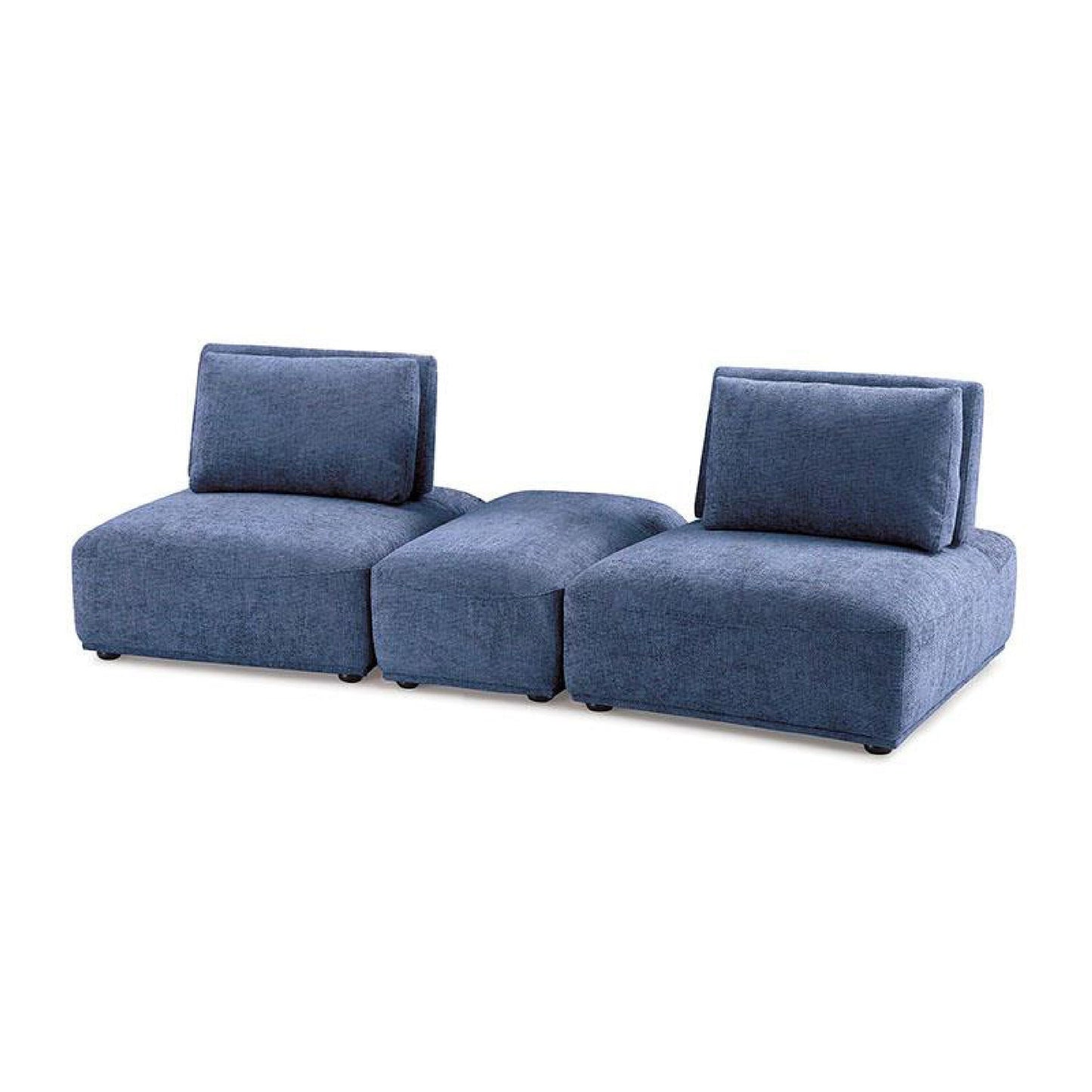 Canapé modulable incurvé 2 places Stavan, ottoman, dossiers réglables bleus