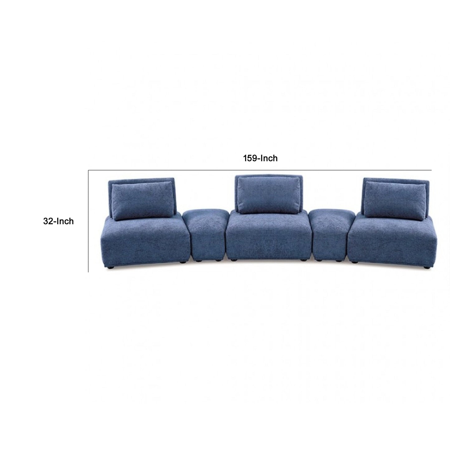 Canapé modulable incurvé 3 places Stavan, chenille bleue, dossiers réglables