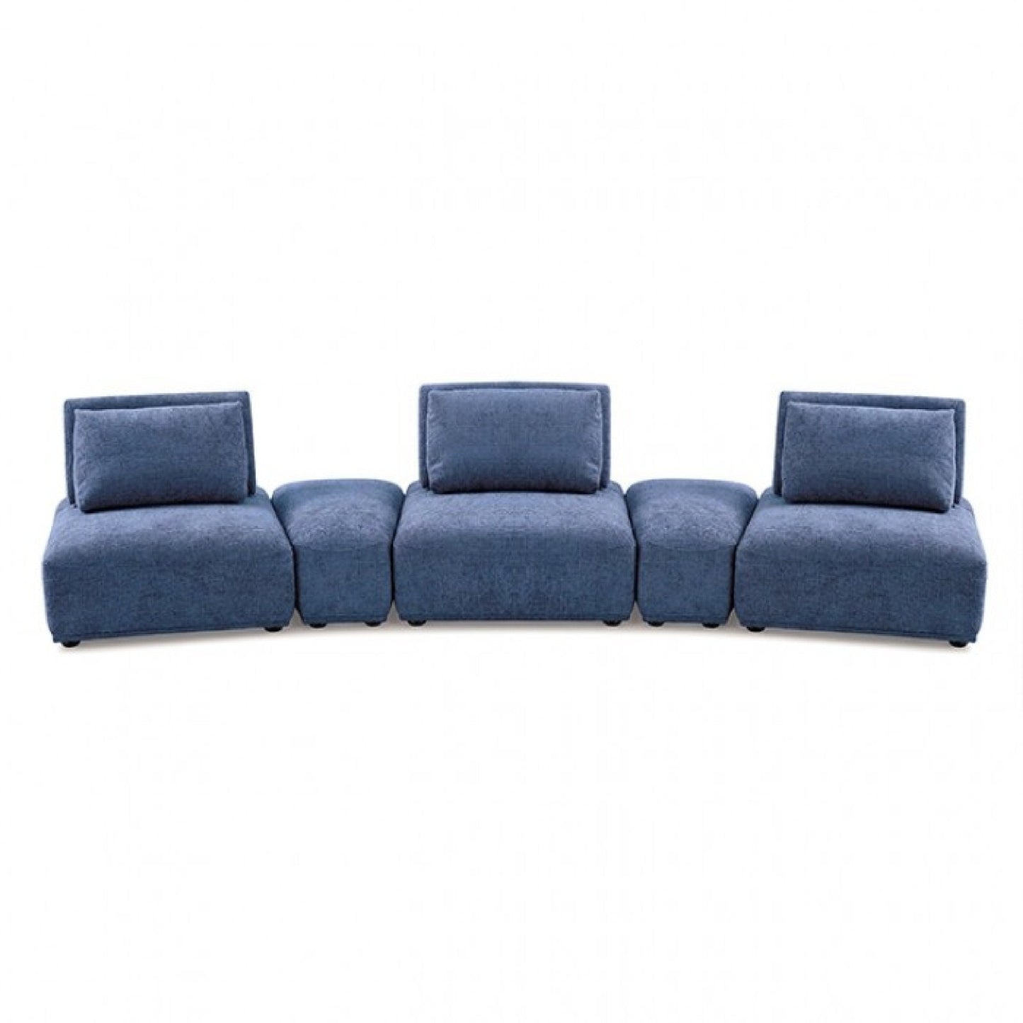 Canapé modulable incurvé 3 places Stavan, chenille bleue, dossiers réglables