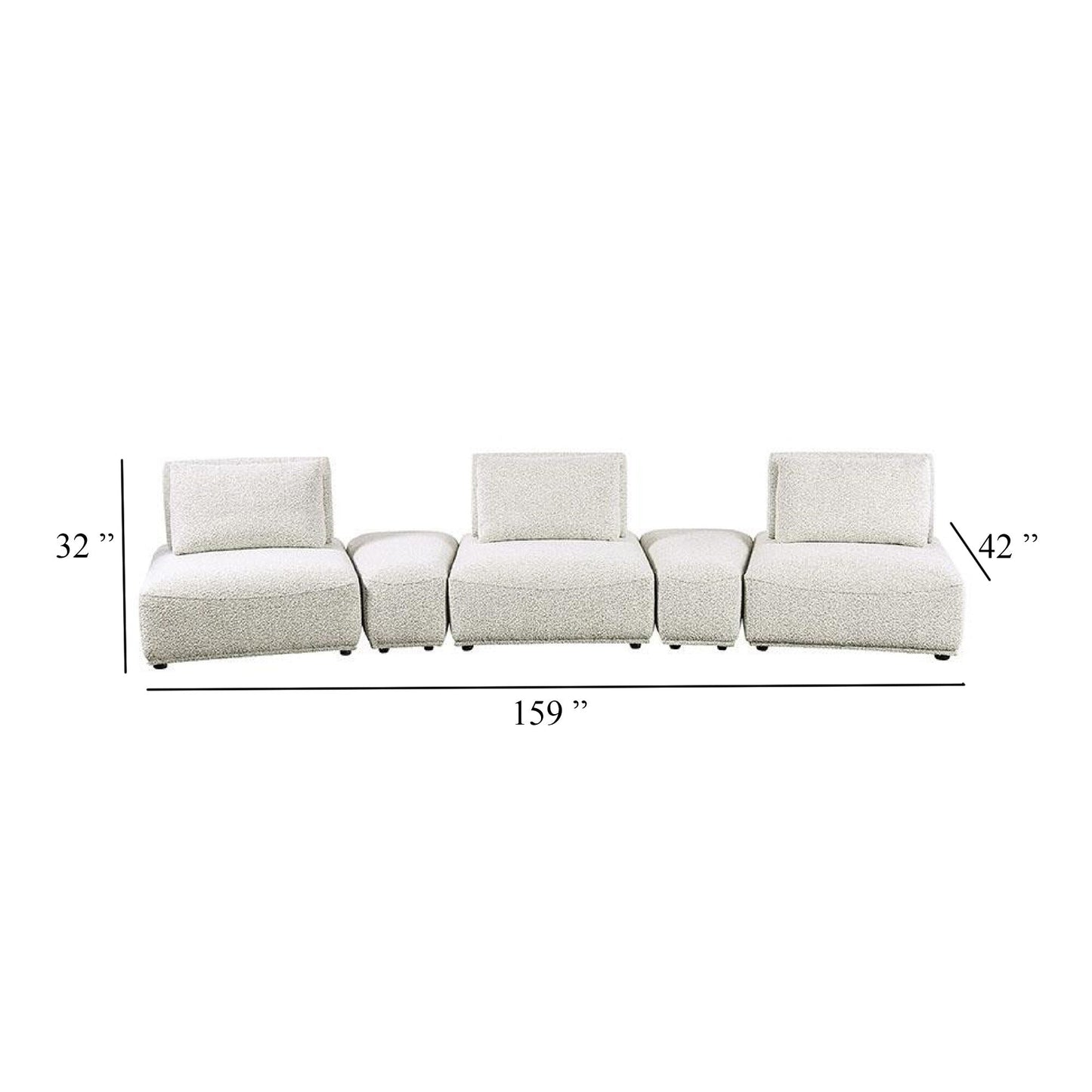 Canapé modulable incurvé 3 places Stavan, gris Boucle, profondeur d'assise réglable
