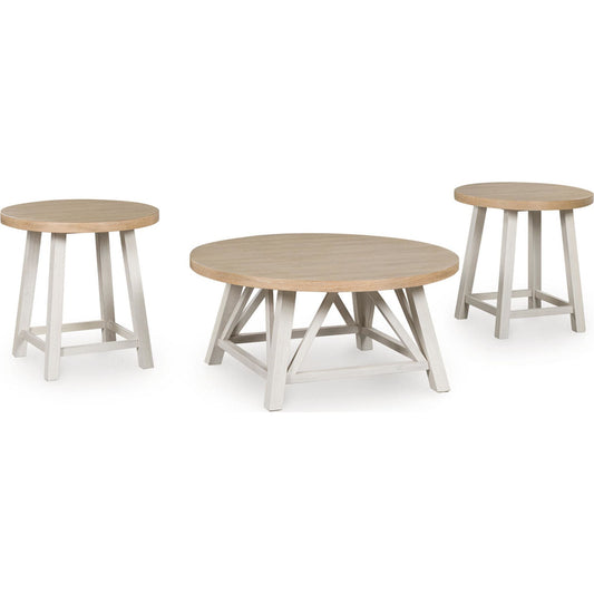 Lot de 3 tables Fawndell - Blanc antique/marron