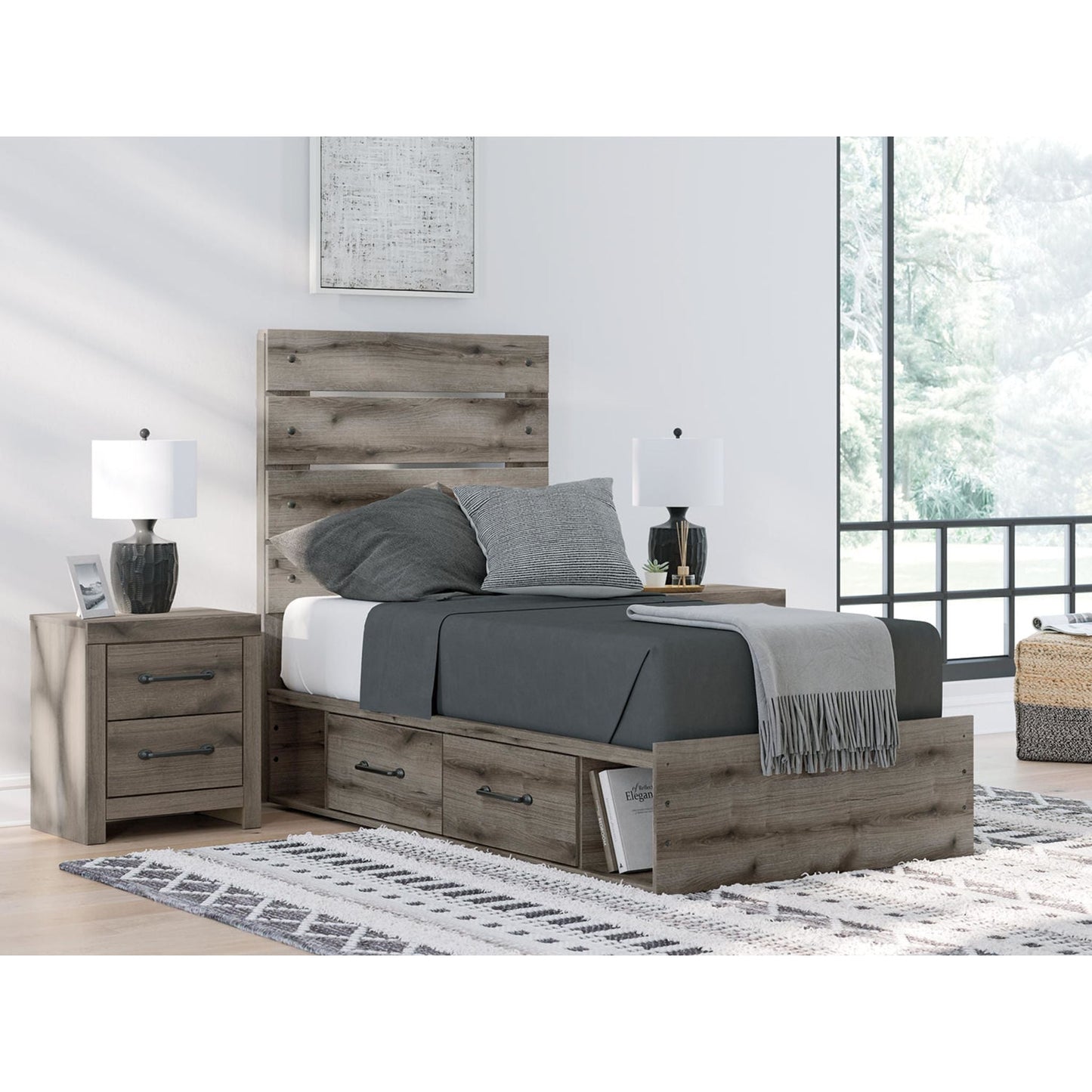 Lit double avec rangement Graystorm - Marron Gris