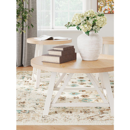 Lot de 3 tables Fawndell - Blanc antique/marron