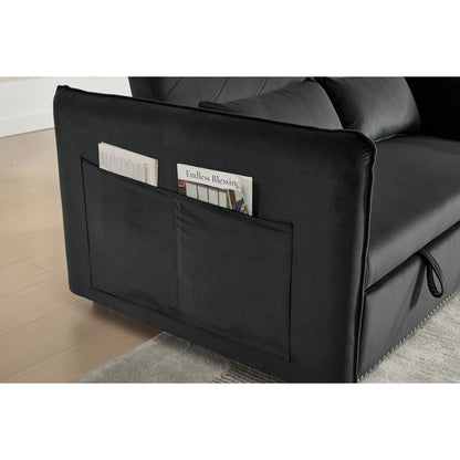 Canapé-lit futon 3 en 1 en velours avec 2 oreillers et poches inclinables