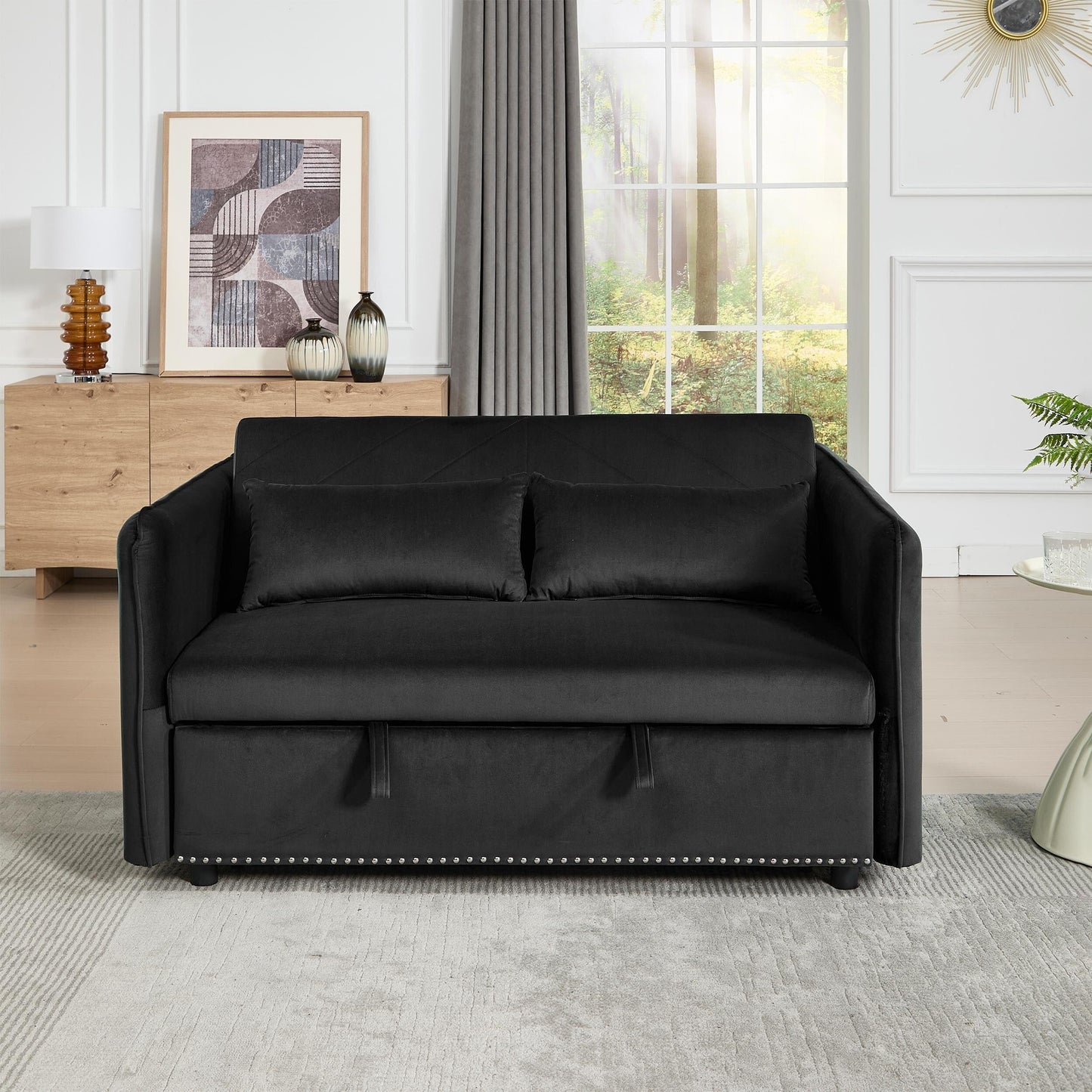 Canapé-lit futon 3 en 1 en velours avec 2 oreillers et poches inclinables