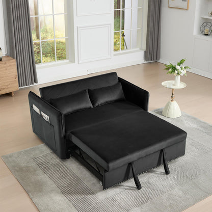 Canapé-lit futon 3 en 1 en velours avec 2 oreillers et poches inclinables