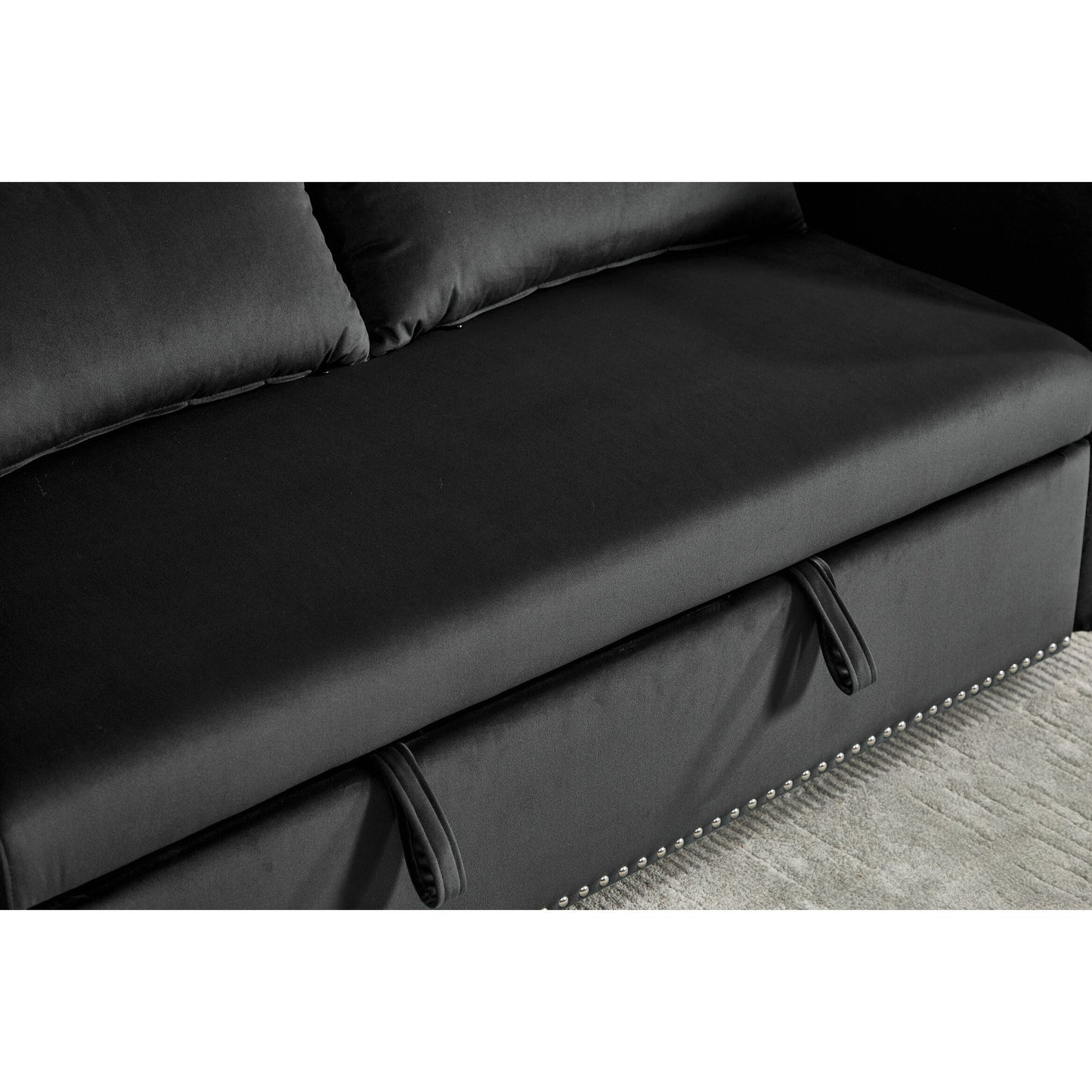 Canapé-lit futon 3 en 1 en velours avec 2 oreillers et poches inclinables