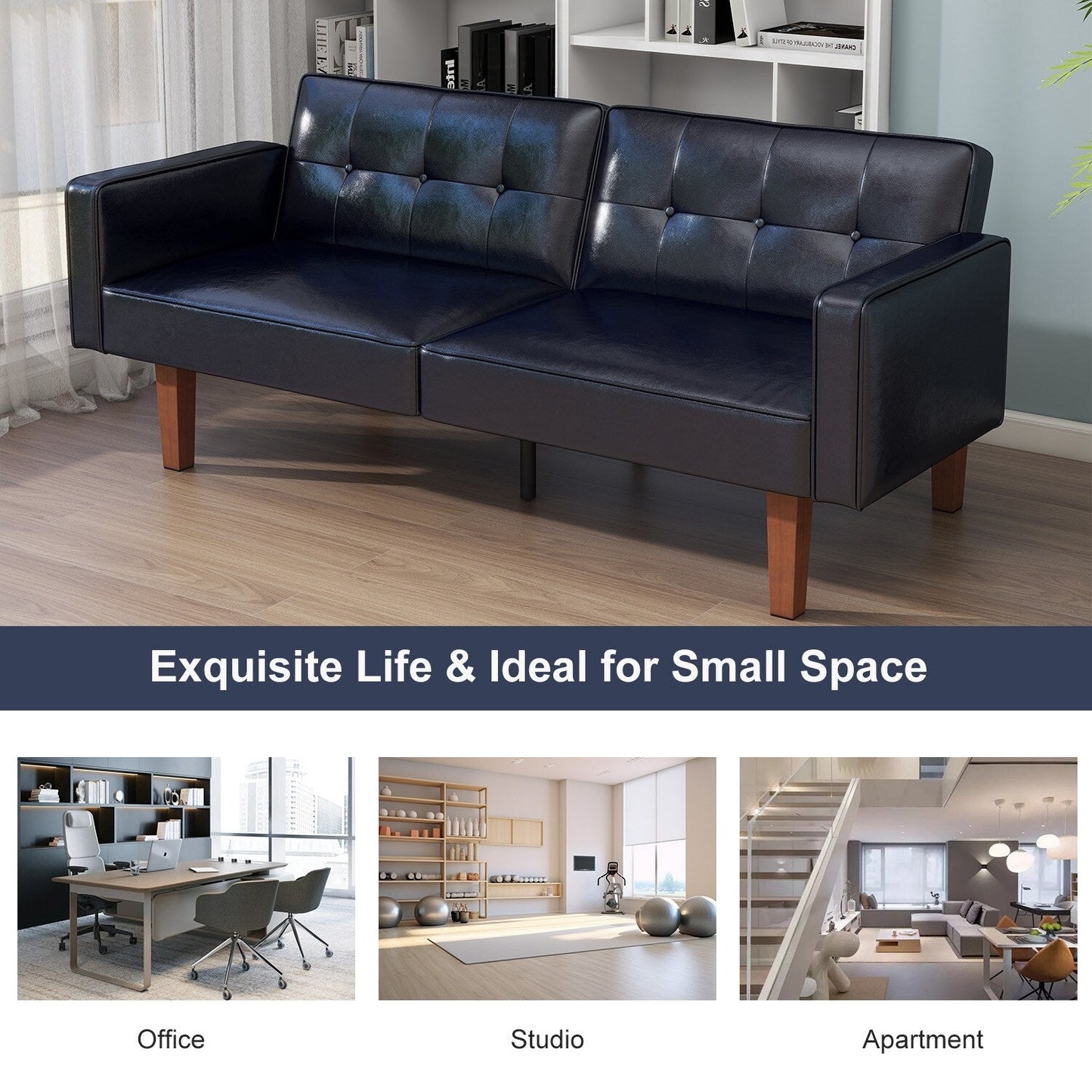 Canapé-lit convertible double de 68 po avec dossier capitonné réglable, 5 couleurs en option – 22,44 po P x 68,11 po L x 28,74 po H