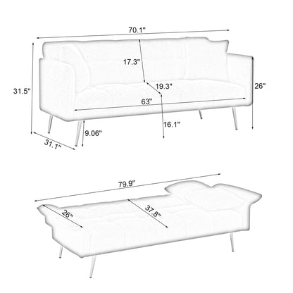 Canapé-lit en polaire Teddy de 70 pouces, canapé-lit futon convertible avec accoudoirs et dossier réglables