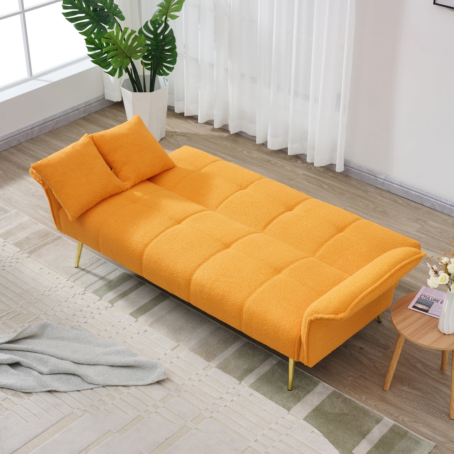 Canapé-lit en polaire Teddy de 70 pouces, canapé-lit futon convertible avec accoudoirs et dossier réglables