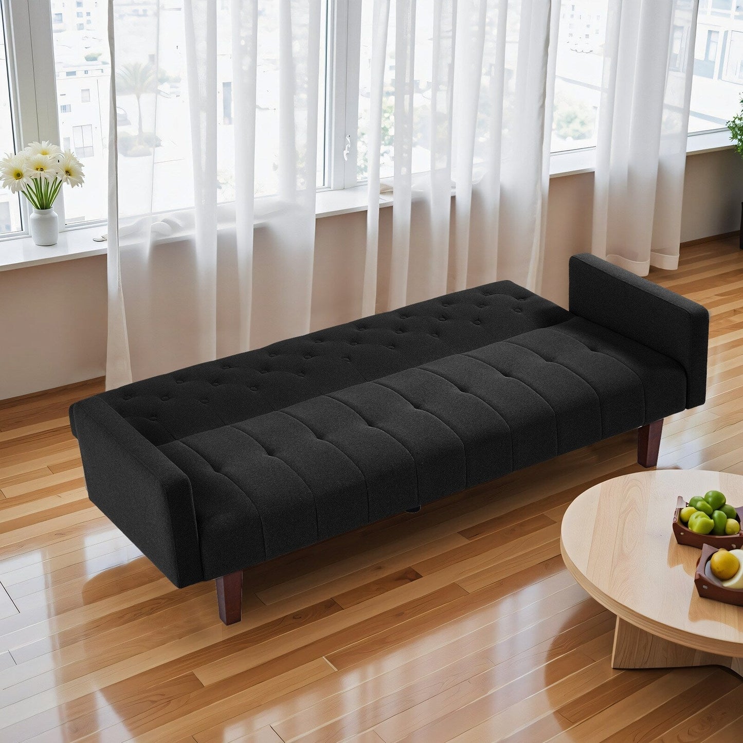 Canapé-lit futon convertible en lin pour une personne de 74,41 po avec dossier réglable – 74,41 x 32,68 x 28,94 po