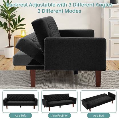 Canapé-lit futon convertible en lin pour une personne de 74,41 po avec dossier réglable – 74,41 x 32,68 x 28,94 po