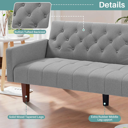 Canapé-lit futon convertible en lin pour une personne de 74,41 po avec dossier réglable – 74,41 x 32,68 x 28,94 po