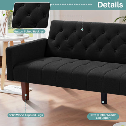 Canapé-lit futon convertible en lin pour une personne de 74,41 po avec dossier réglable – 74,41 x 32,68 x 28,94 po