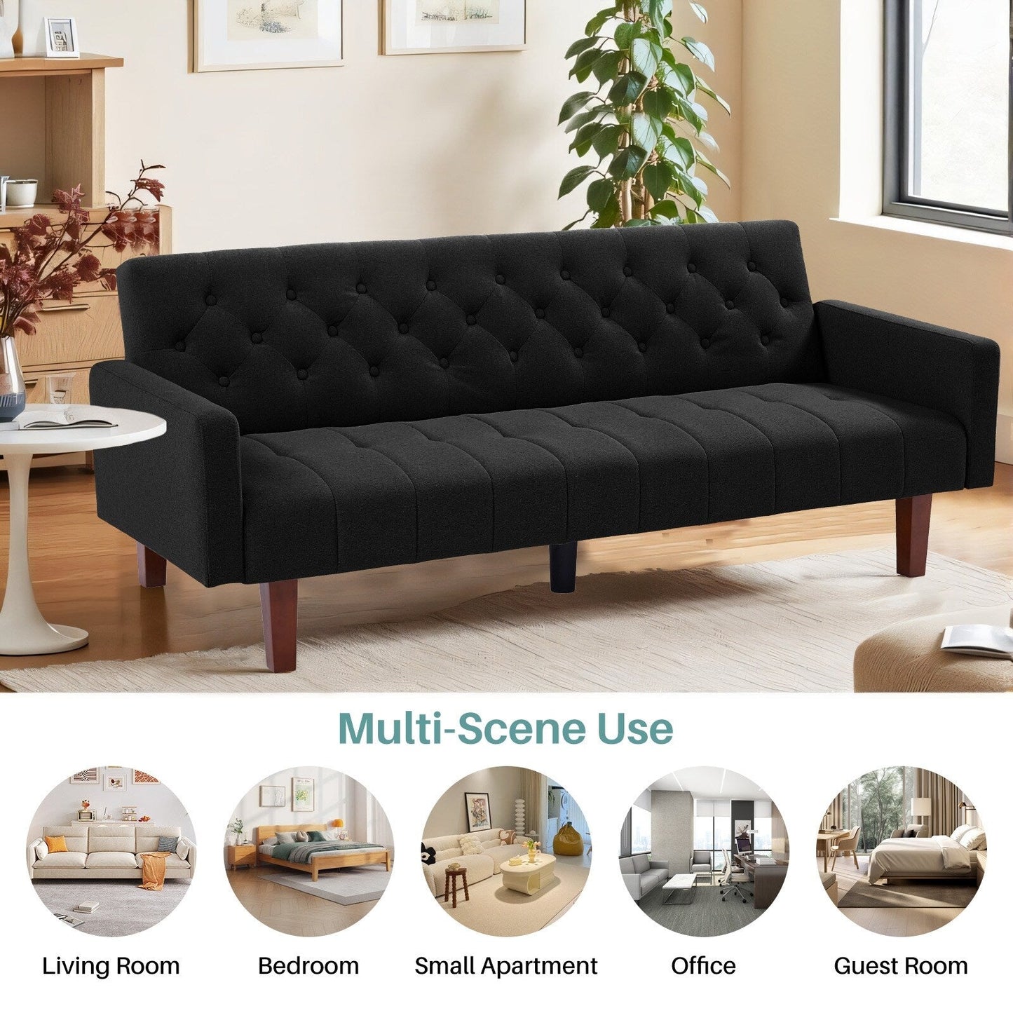 Canapé-lit futon convertible en lin pour une personne de 74,41 po avec dossier réglable – 74,41 x 32,68 x 28,94 po