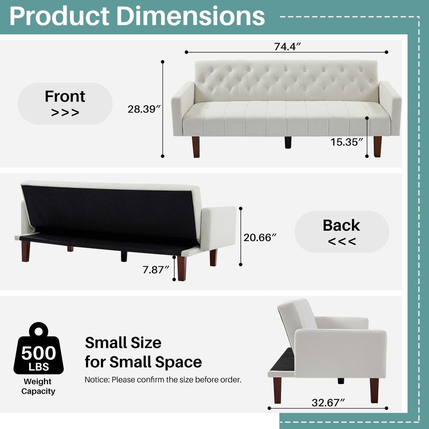 Canapé-lit futon convertible en lin pour une personne de 74,41 po avec dossier réglable – 74,41 x 32,68 x 28,94 po