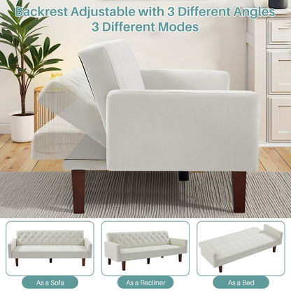 Canapé-lit futon convertible en lin pour une personne de 74,41 po avec dossier réglable – 74,41 x 32,68 x 28,94 po