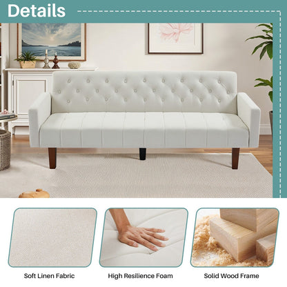 Canapé-lit futon convertible en lin pour une personne de 74,41 po avec dossier réglable – 74,41 x 32,68 x 28,94 po