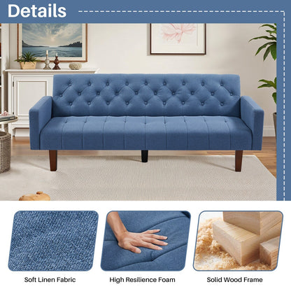 Canapé-lit futon convertible en lin pour une personne de 74,41 po avec dossier réglable – 74,41 x 32,68 x 28,94 po