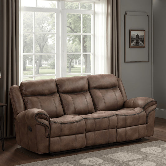 Canapé Arisa, similicuir marron, table rabattable avec porte-gobelets, 87 pouces