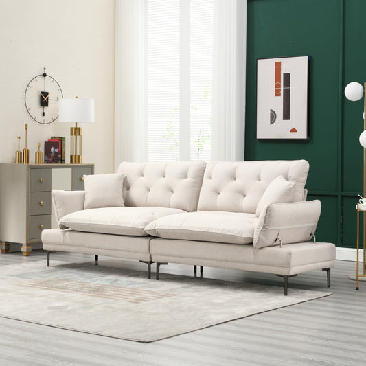 Canapé causeuse beige moderne en lin 102.36 avec accoudoirs réglables et coussins capitonnés pour le salon