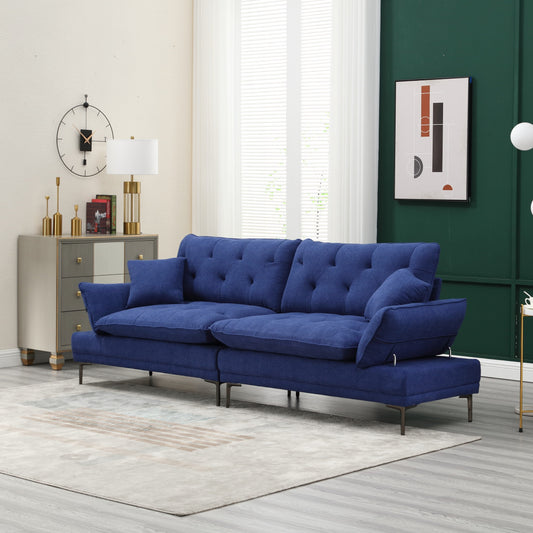 Canapé causeuse moderne bleu en lin 102.36 avec accoudoirs réglables et coussins capitonnés pour le salon