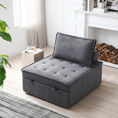 Canapé-lit gigogne ottoman gris foncé avec dossier réglable