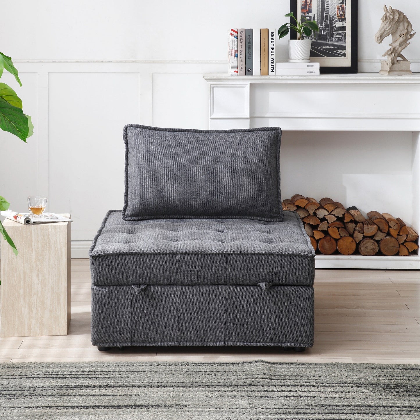 Canapé-lit gigogne ottoman gris foncé avec dossier réglable
